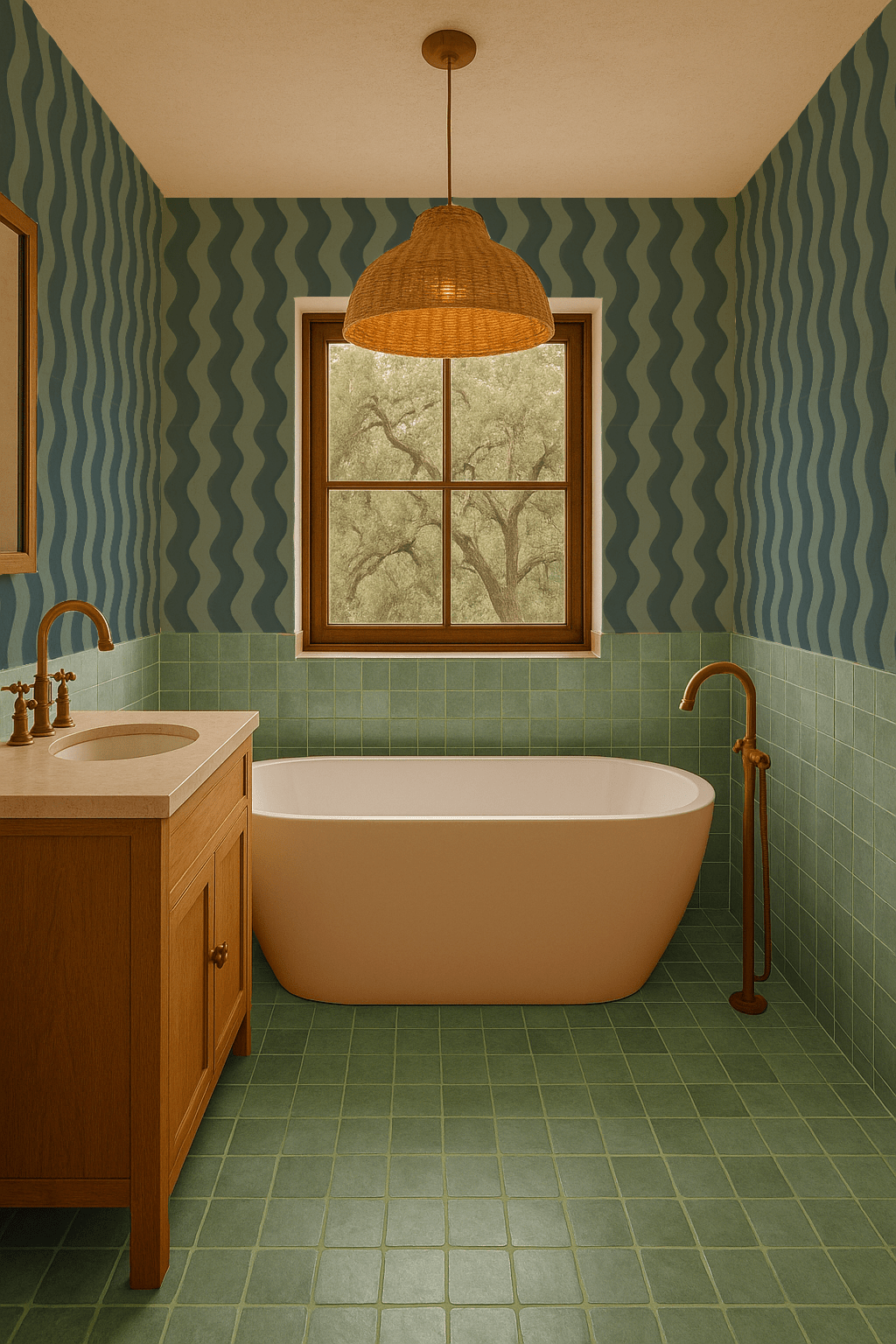 Ziggy Stripe Wallpaper, blue and light teal - mosswell.us