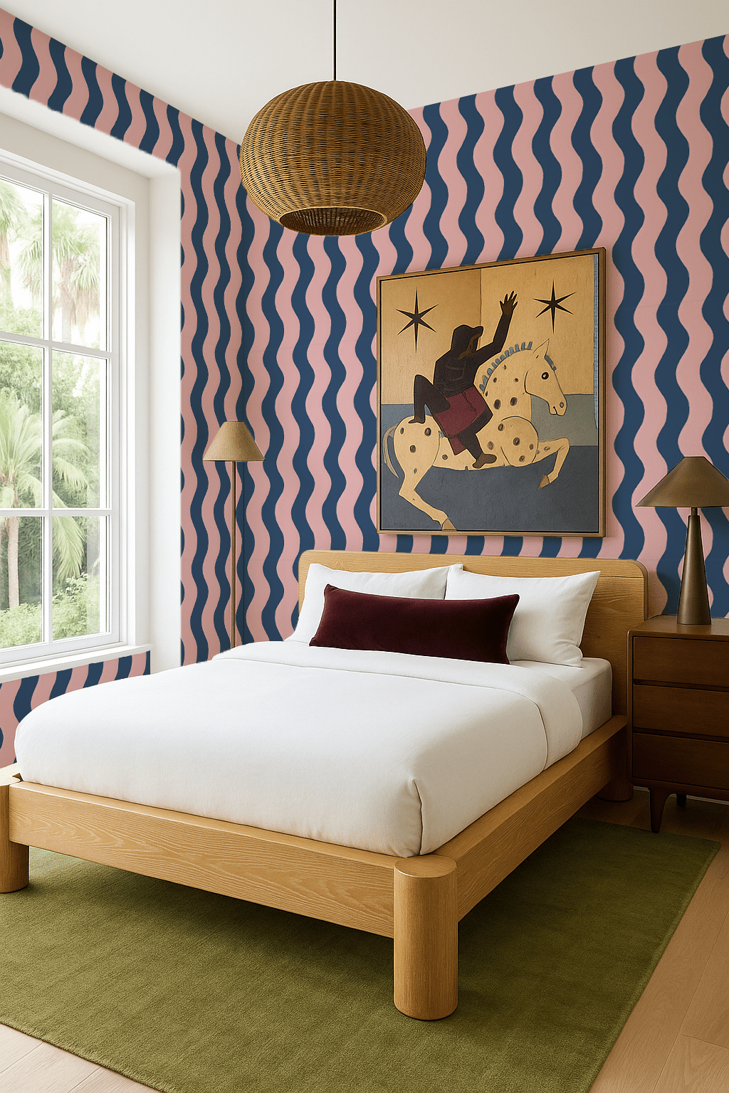 Ziggy Stripe Wallpaper, blue and pink - mosswell.us