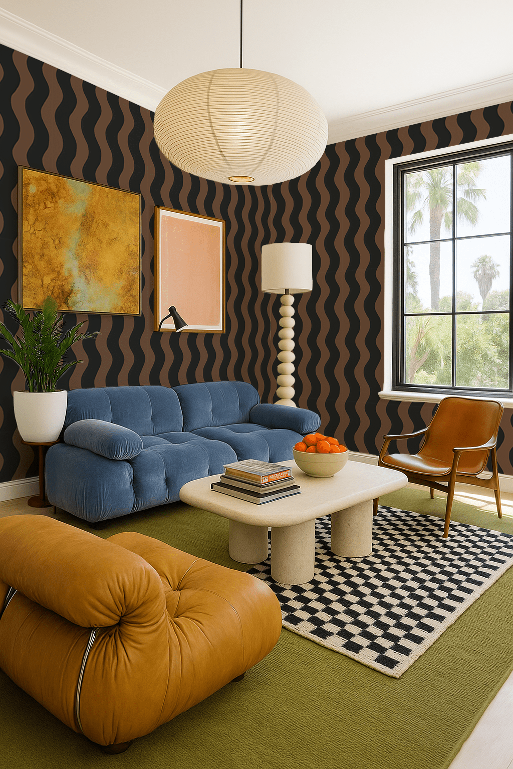 Ziggy Stripe Wallpaper, brown and black - mosswell.us