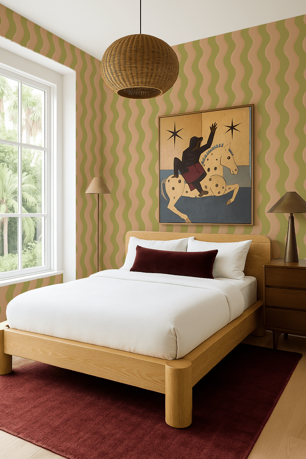 Ziggy Stripe Wallpaper, chartreuse and peach - mosswell.us