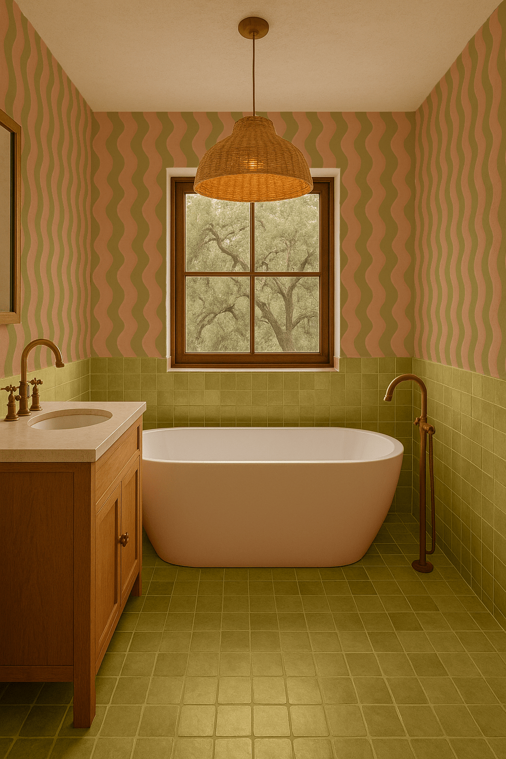 Ziggy Stripe Wallpaper, chartreuse and peach - mosswell.us