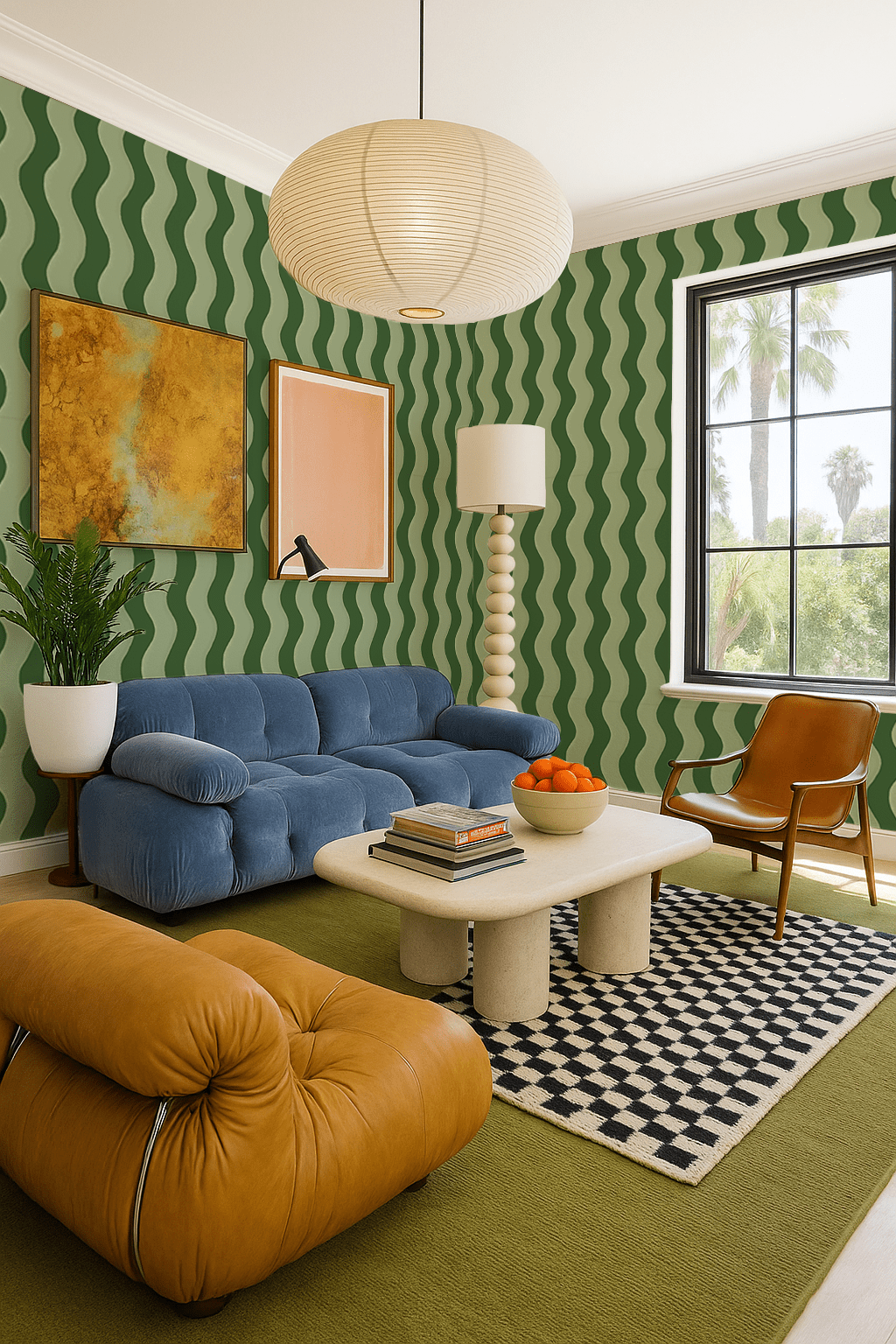 Ziggy Stripe Wallpaper, green and sage - mosswell.us