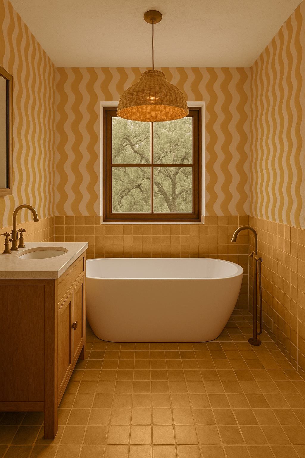 Ziggy Stripe Wallpaper, light apricot and mustard - mosswell.us