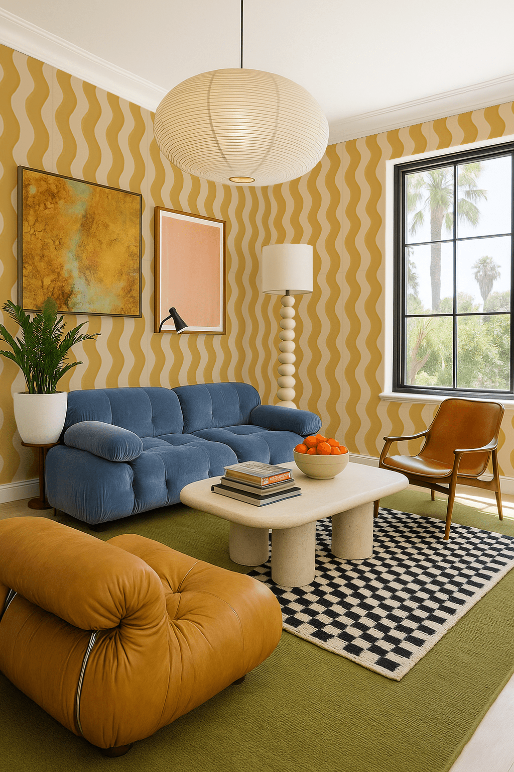 Ziggy Stripe Wallpaper, light apricot and mustard - mosswell.us