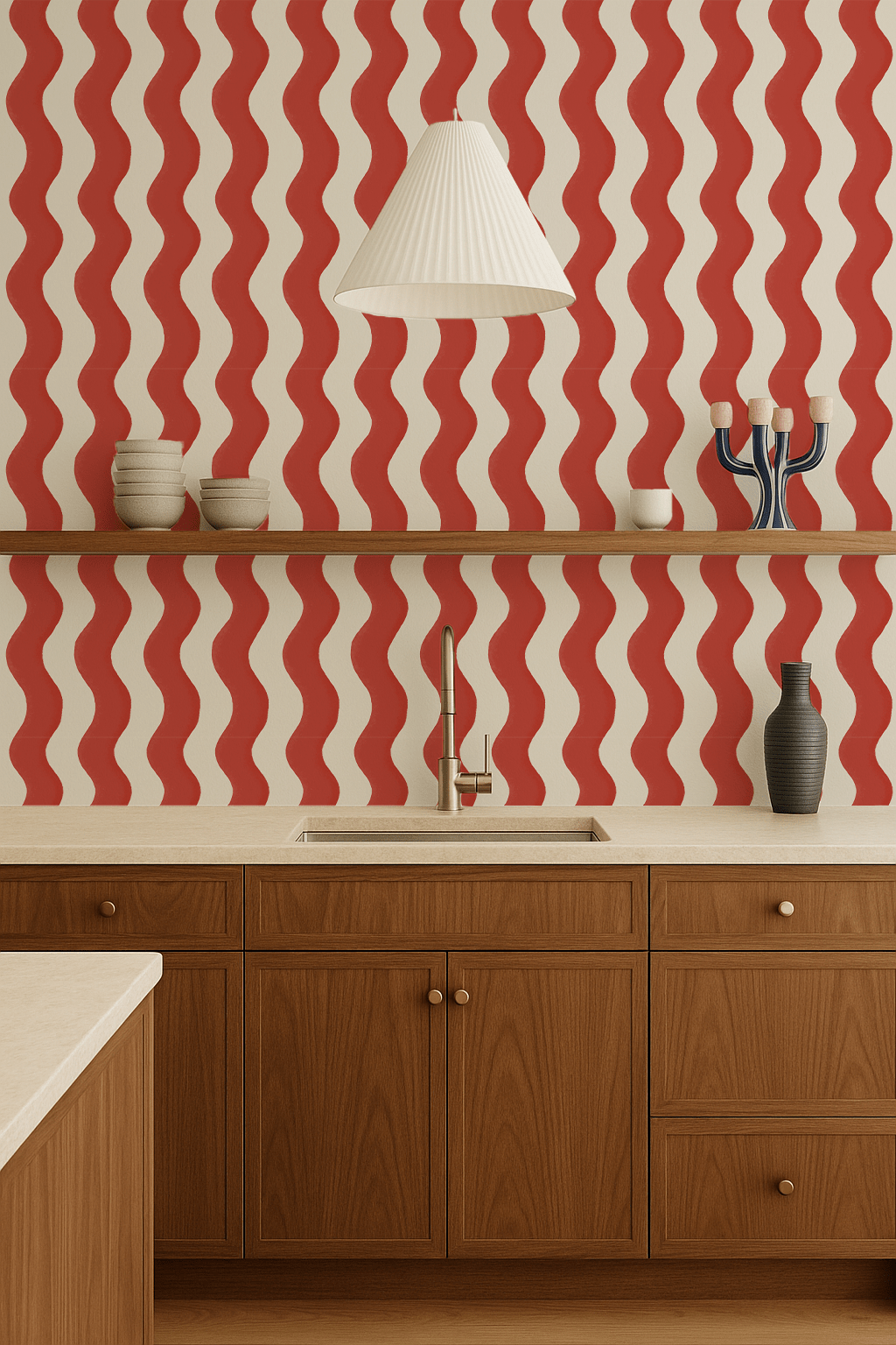 Ziggy Stripe Wallpaper, white and brick red - mosswell.us