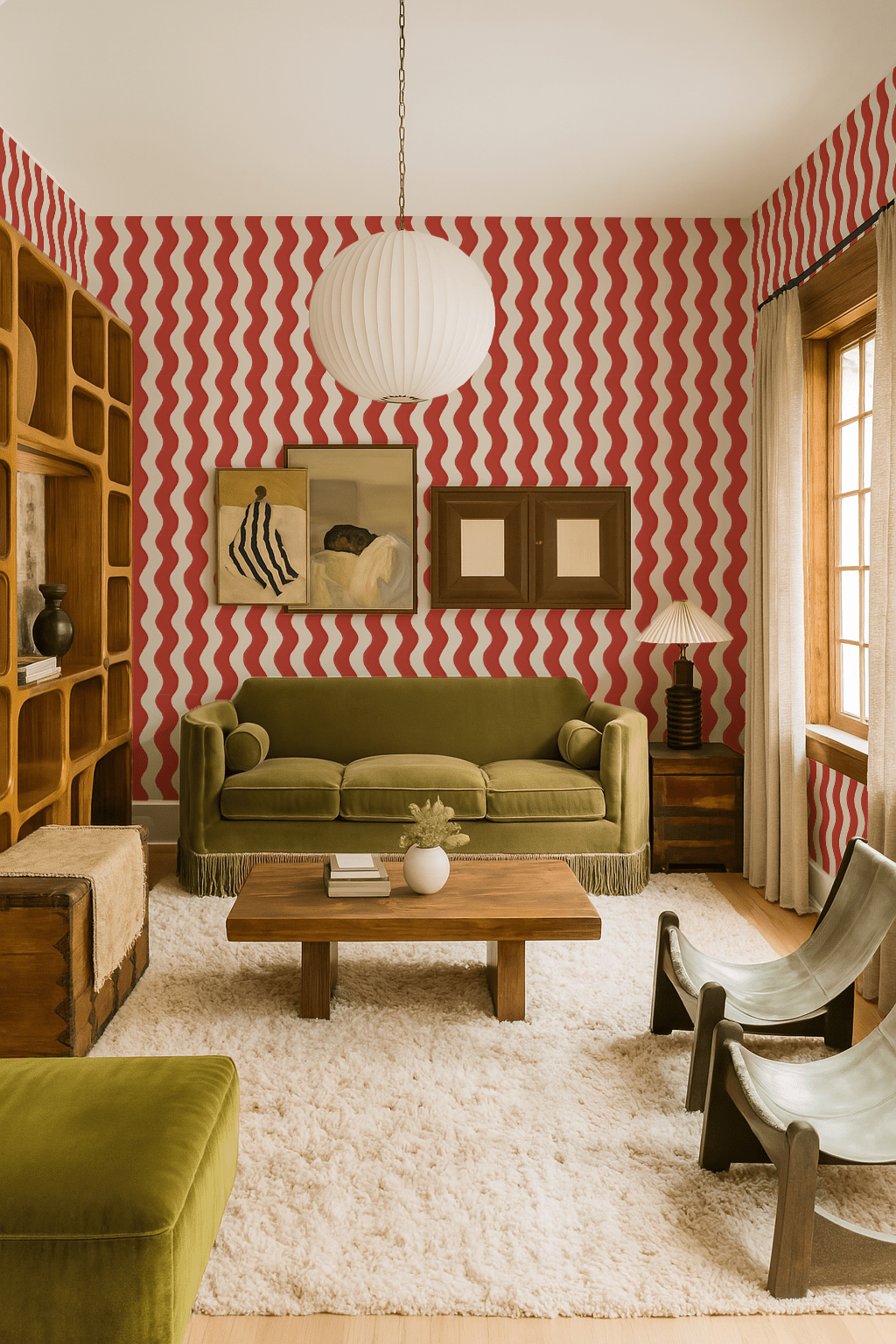 Ziggy Stripe Wallpaper, white and brick red - mosswell.us