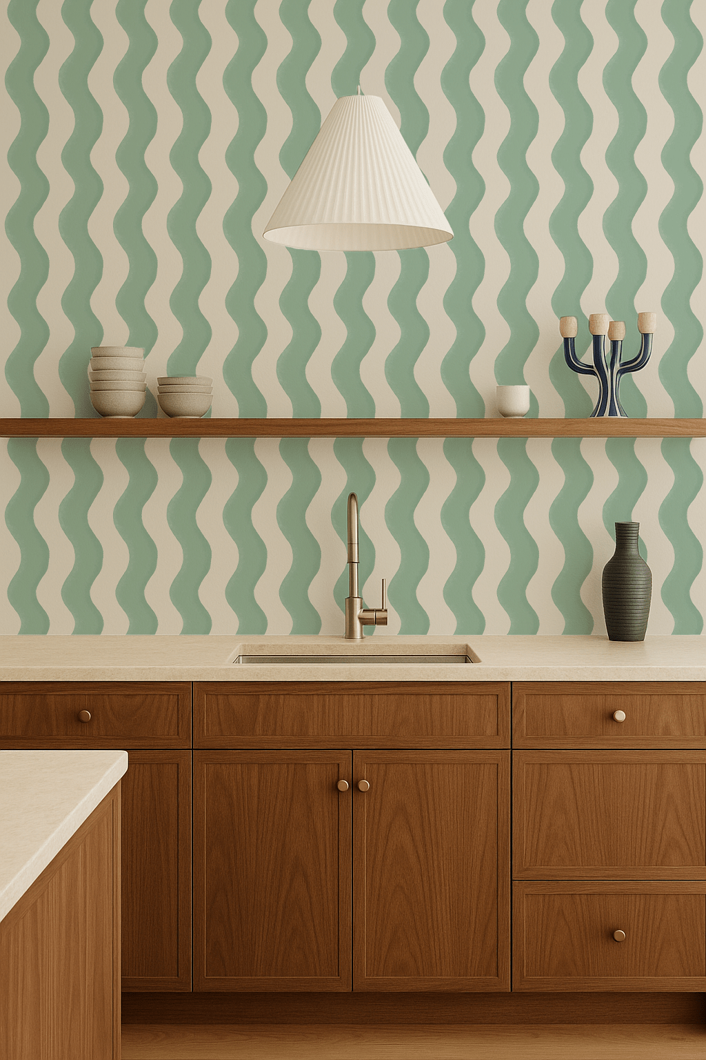 Ziggy Stripe Wallpaper, white and mint - mosswell.us