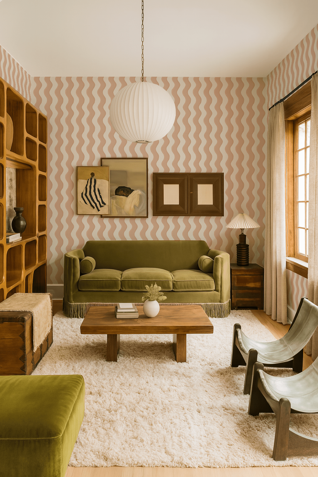 Ziggy Stripe Wallpaper, white and peach - mosswell.us