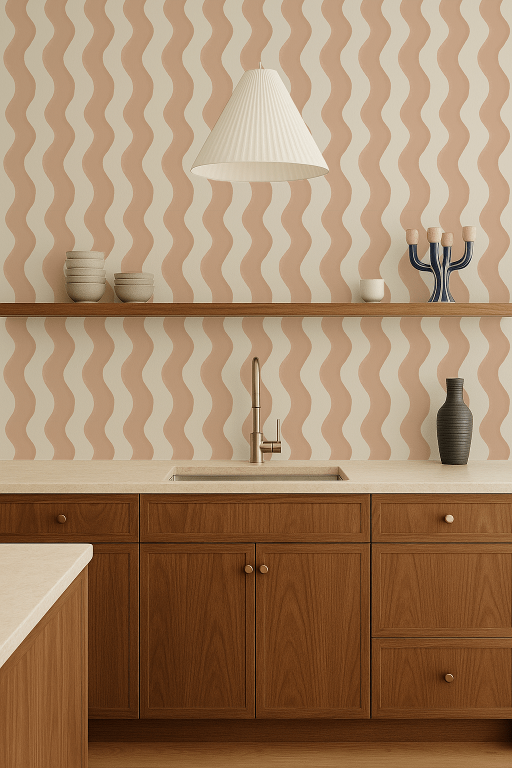 Ziggy Stripe Wallpaper, white and peach - mosswell.us