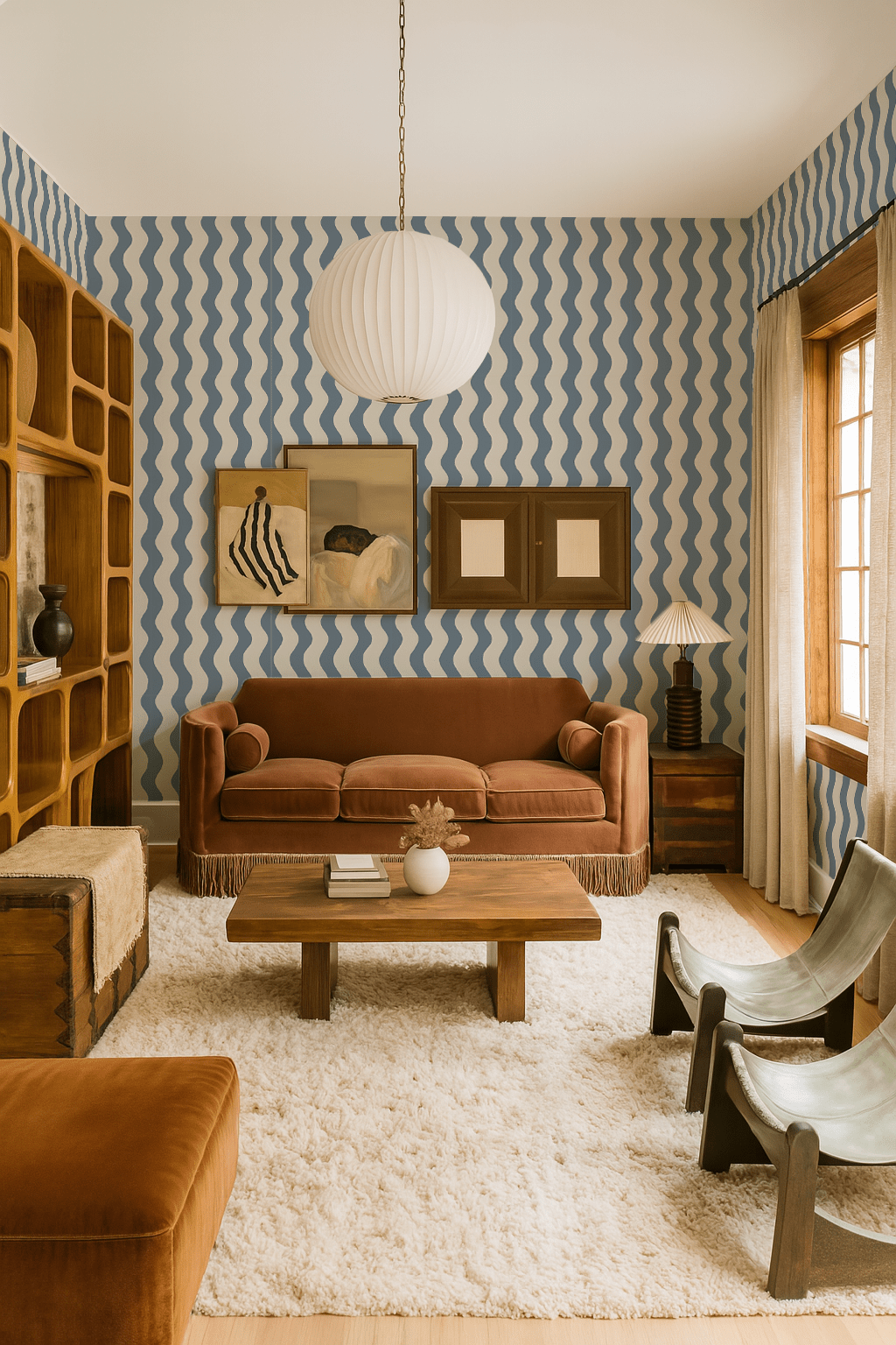 Ziggy Stripe Wallpaper, white and periwinkle - mosswell.us