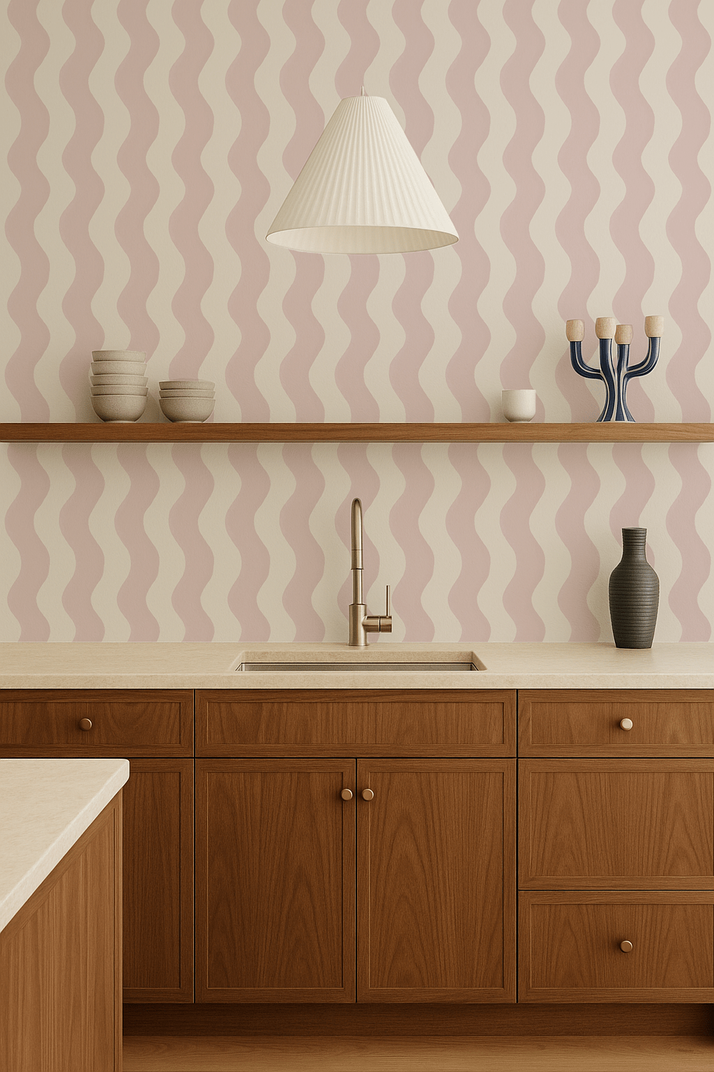 Ziggy Stripe Wallpaper, white and primrose pink - mosswell.us