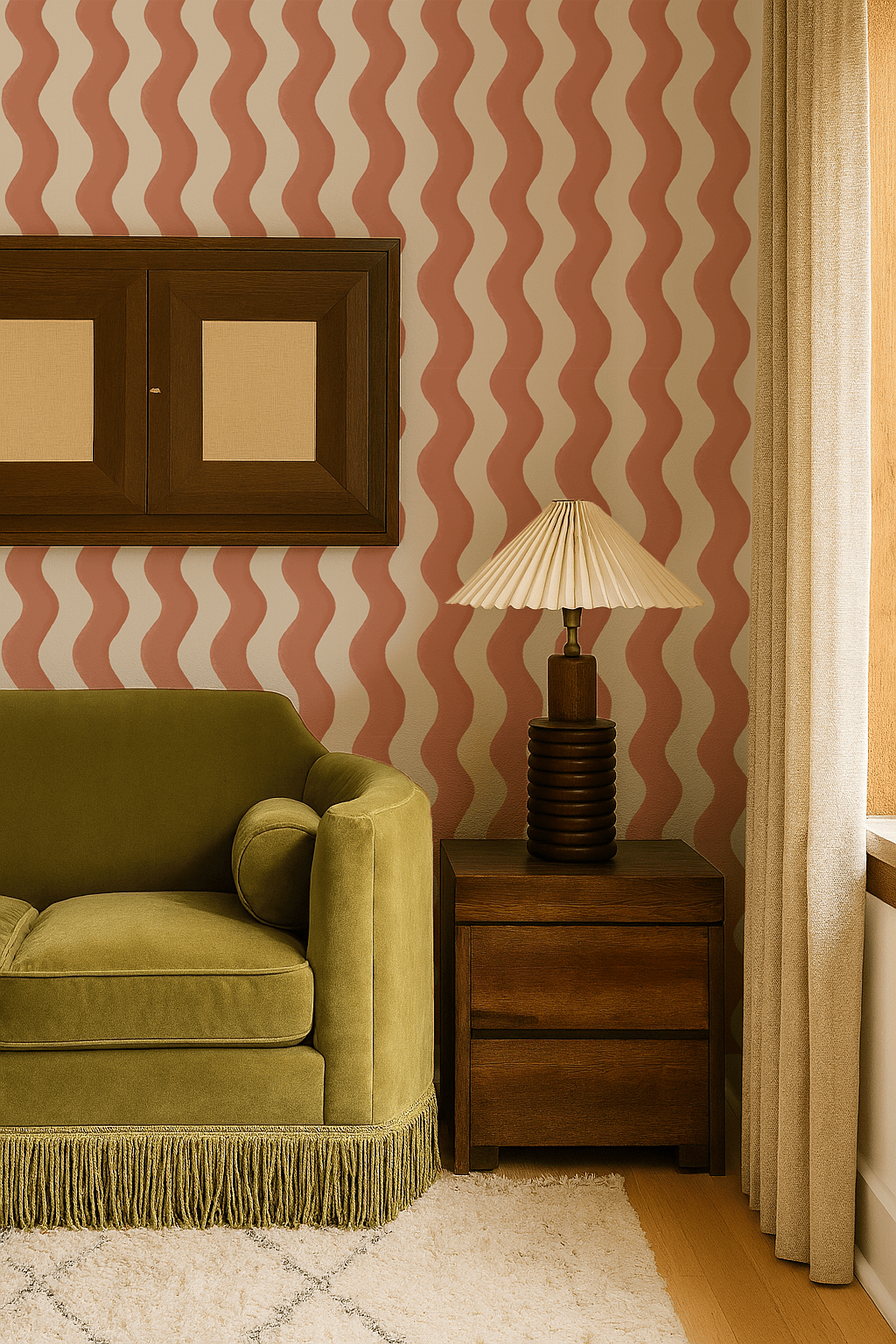 Ziggy Stripe Wallpaper, white and terra cotta - mosswell.us