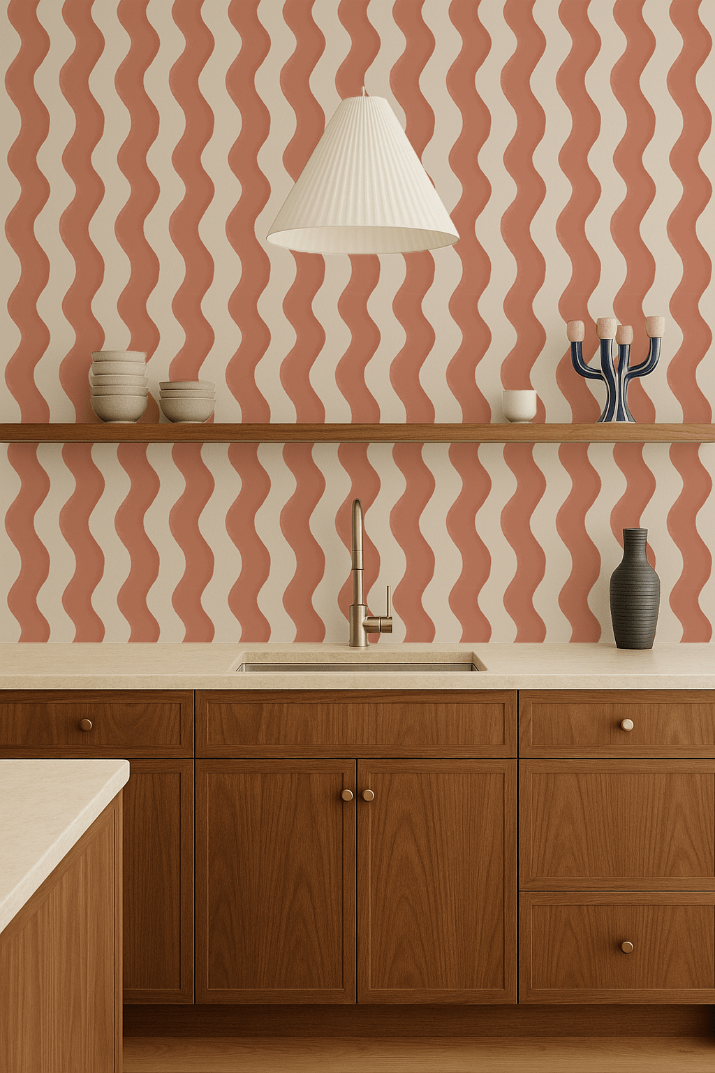 Ziggy Stripe Wallpaper, white and terra cotta - mosswell.us