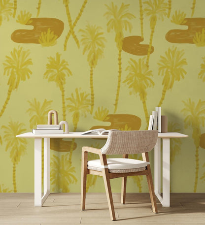 Palm Oasis Wallpaper, lemon yellow