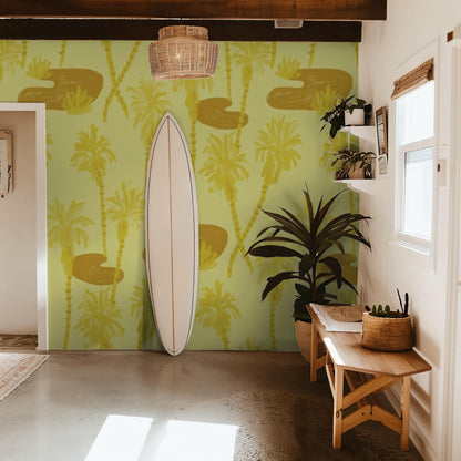 Palm Oasis Wallpaper, lemon yellow