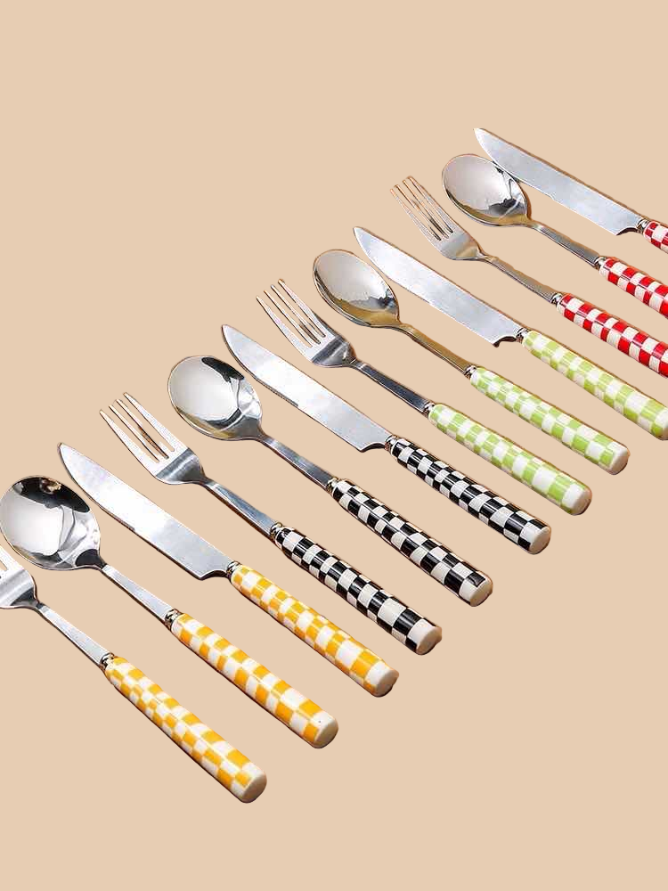 6 - Pack Modern Checkered Flatware Sets ( $4 / count )