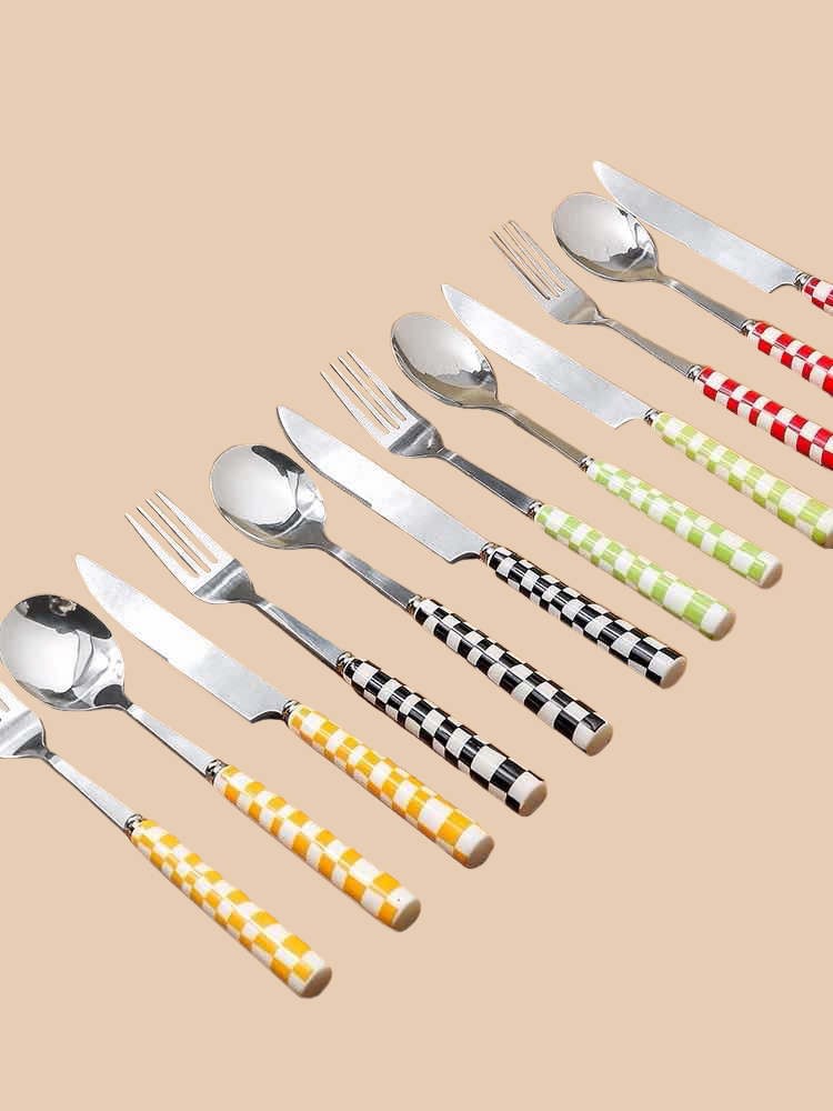 6 - Pack Modern Checkered Flatware Sets ( $4 / count )