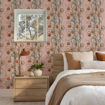 Campanas Wallpaper, dusty pink &  orange