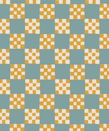 Checkered Quilt Wallpaper, light blue and yellow