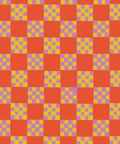 Checkered Quilt Wallpaper, red-orange, yellow and purple