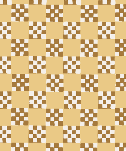 Checkered Quilt Wallpaper, butter yellow, brown and white