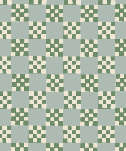 Checkered Quilt Wallpaper, mint, sage and white