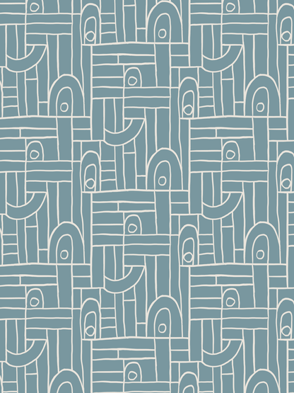 Deco Tile Wallpaper, dusty blue