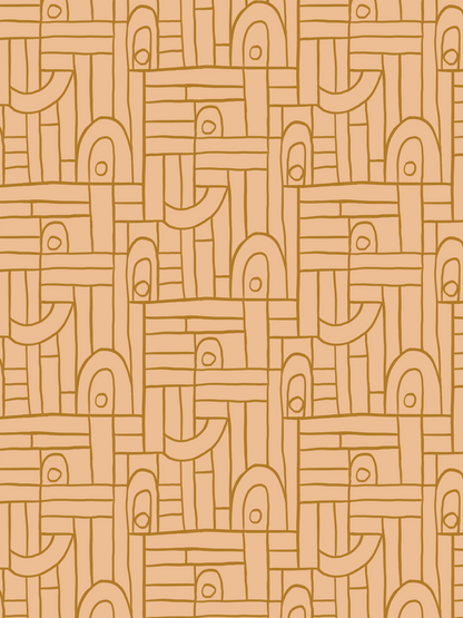 Deco Tile Wallpaper, peach and mustard