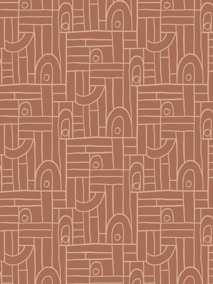 Deco Tile Wallpaper, terra cotta and peach
