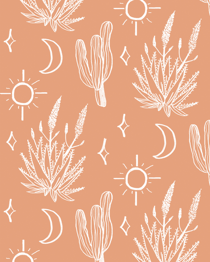 Desert Sky Wallpaper, large pattern, terra cotta and white