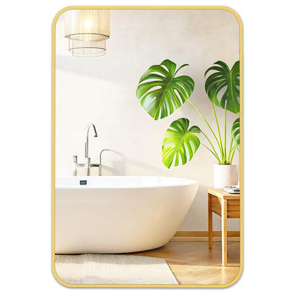 Fabuday Gold Bathroom Mirror for Over Sink Wall - 24x36 Rectangle Mirror with Golden Metal Frame Large Rounded Rectangular Vanity Mirrors for Bedroom Living Room Entryway Horizontally/Vertically