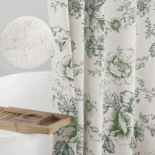 Awellife Farmhouse Vintage Shower Curtain Green Pattern Floral Linen Rustic Shower Curtains for Bathroom Sage Green 72 Wx72 L