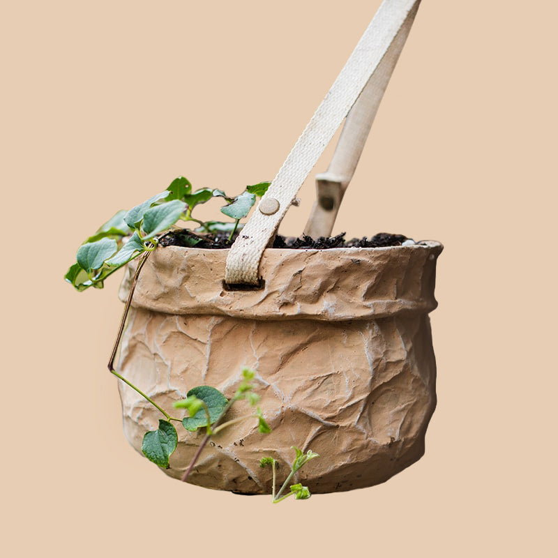Craft Paper Bag Style Concrete Hanging Pot