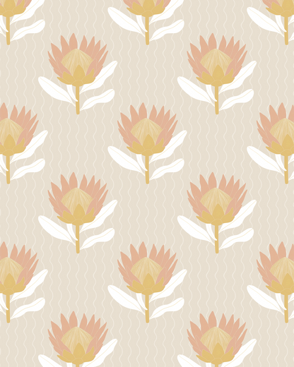 King Protea Wallpaper, tan and light coral