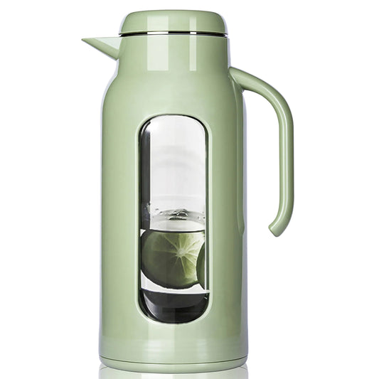 DELOVE Glass Pitcher with Lid&Shatterproof Shell - 2 Quart Heavy-duty Carafe & Jug with Filter Lid Boiling Water SafetyHeavy Duty Container for Water Juice Milk Tea Iced Coffee and Drinks-Green