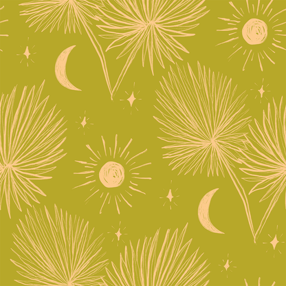 Night Palm Wallpaper, chartreuse & peach