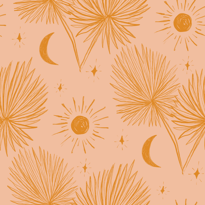 Night Palm Wallpaper, peach and orange
