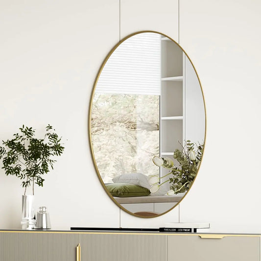Koonmi Gold Oval Bathroom Mirror 20"x28" Bathroom Vanity Mirror Oval Mirror for Bedroom Living Room Entryway Hangs Horizontal or Vertical