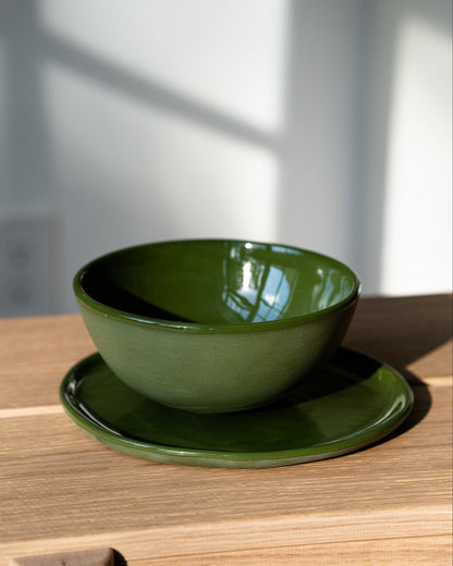 Handmade Porcelain Dinner Plates. Green
