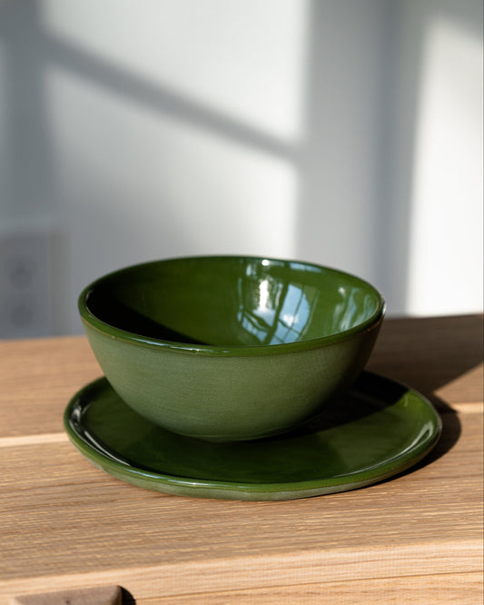 Handmade Porcelain Dinner Plates. Green
