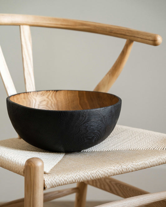Hand Carved Large Half Charred Wooden Bowl