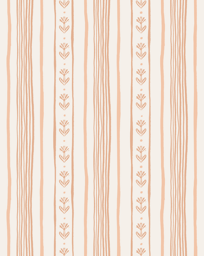 Daisy Chain Stripe Wallpaper, beige and peach