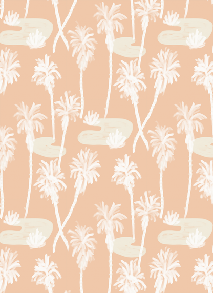 Palm Oasis Wallpaper, peach and white