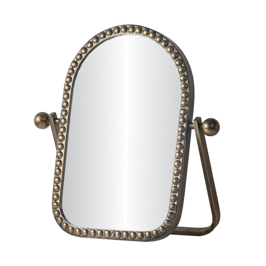 HuiDao Vintage Vanity Table Mirror Desk Makeup Mirror Metal Framed with Stand Bronze Arched Retro Mirrors 360 Adjustable Rotation for Tabletop Bedroom Bathroom Living Room Antique 10.8 x 7