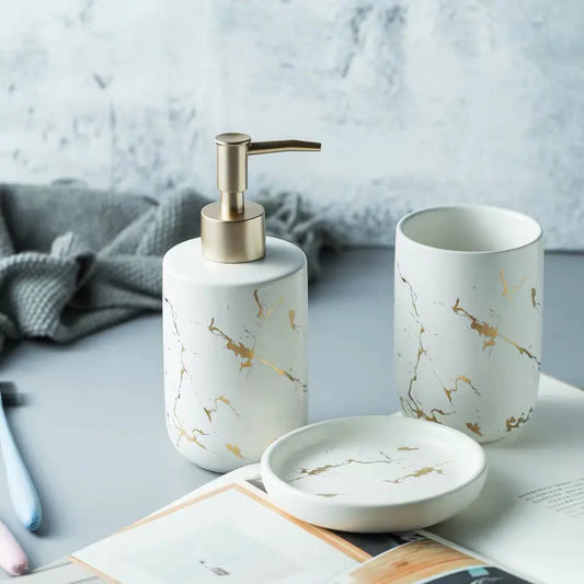 Ceramic Bathroom Vanity Set with Marble Pattern