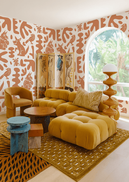 Abstract Animales Wallpaper, terra cotta - mosswell.us