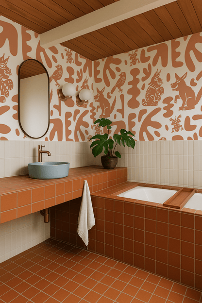 Abstract Animales Wallpaper, terra cotta - mosswell.us