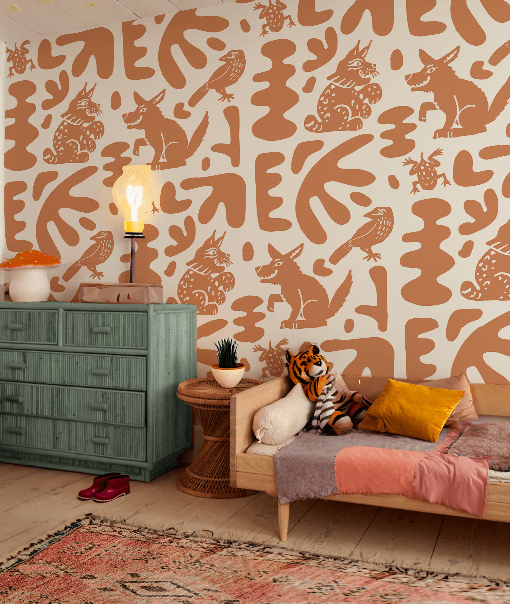Abstract Animales Wallpaper, terra cotta - mosswell.us