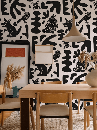 Abstract Animales Wallpaper, white & black - mosswell.us
