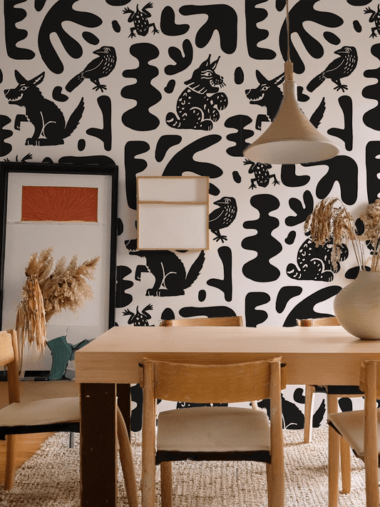Abstract Animales Wallpaper, white & black - mosswell.us
